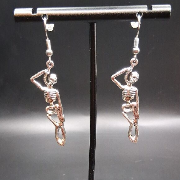 Silver Skeleton Dangle Earrings - Picture 2 of 4